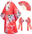 Japanese Traditional Dress Kimono Robe for Kids 8-9Years(140Cm) Type2-Red