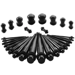 36er SET TAPER PLUG TUNNEL SCHWARZ ACRYL DEHNER STRETCHER 1,6mm - 10mm OHR PLUGS - Bild 1 von 1