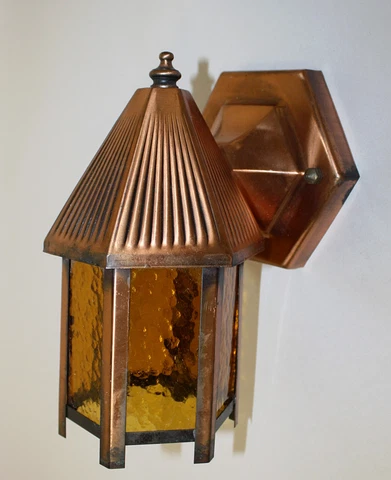 1930's Copper Glass Hexagon Wall Lamp Porch Light Cover