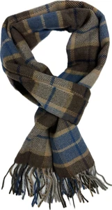 Herren Schal Damen Schal reine Wolle Karo blau braun made in Germany - Bild 1 von 2