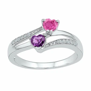 Sterling Silver Womens Heart Lab-Created Amethyst Pink Sapphire Bypass Ring - Picture 1 of 1
