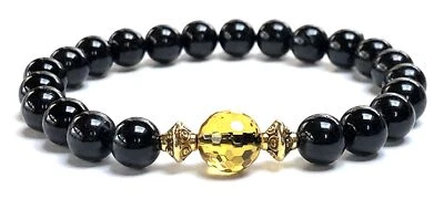 Черный турмалин и цитрин эластичный браслет | ноябрь камень для Скорпиона - Изображение 1 из 4