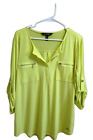 Ellen Tracy Yellow Stretch Tab Roll Up Sleeve Pull Over Blouse-Sz M-Nwot