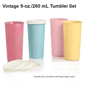 Tupperware Tumbler Bouquet Set Pastel Yellow Pink Blue w/ White Seals 9 oz. New - Picture 1 of 1