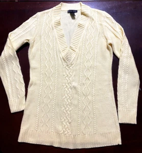 New York & Company Sweater Large Cream Long Sleeve V Neck Women's Size XS - Picture 1 of 3