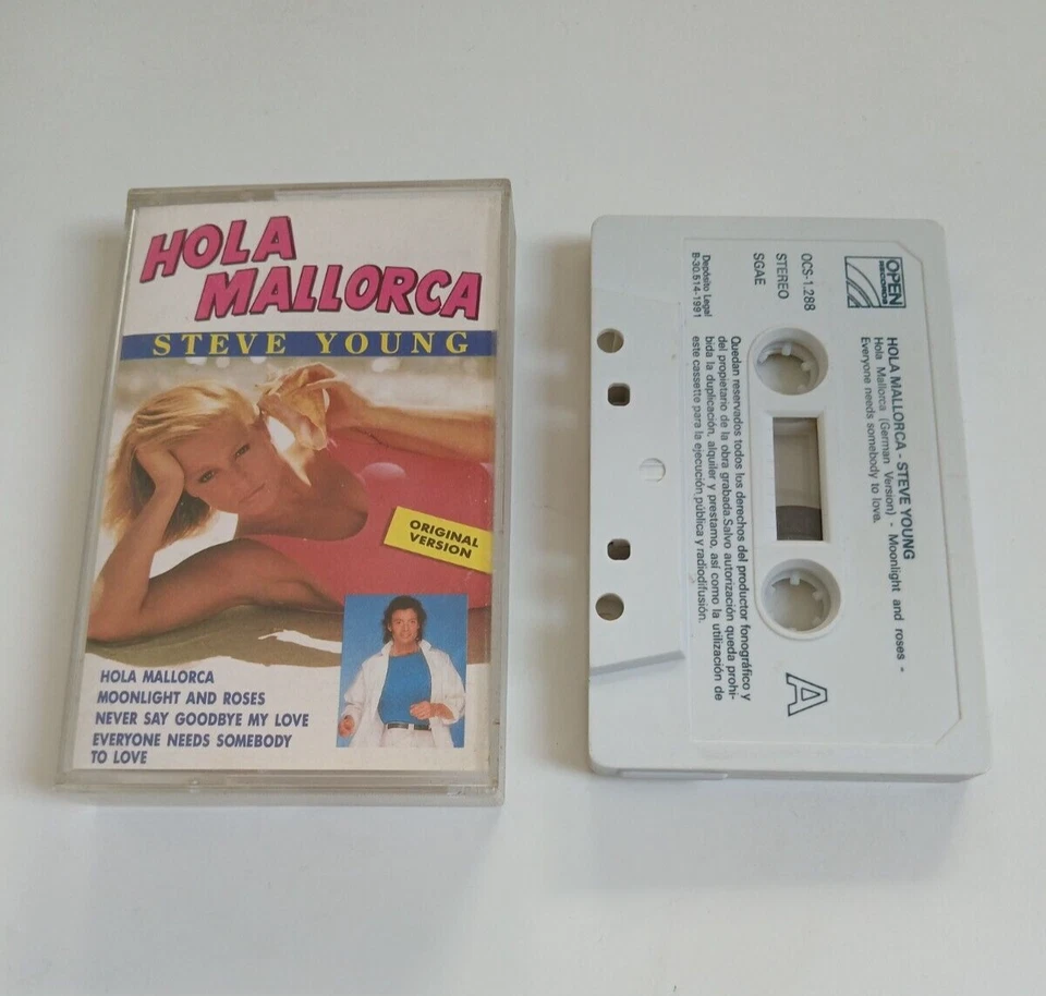 STEVE YOUNG HOLA MALLORCA CASSETTE TAPE OPEN RECORDS 1991 - Image 1 of 1