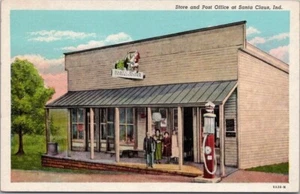 Bomba de gas / Curteich 1935 SANTA CLAUS, Indiana postal "tienda y oficina de correos" - Imagen 1 de 2