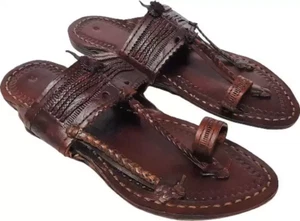 Hombres Jesús Sandalias Kolhapuri Cuero Búfalo Plano Jutti KM3 Étnico EE. UU. Talla 7-11 - Imagen 1 de 8