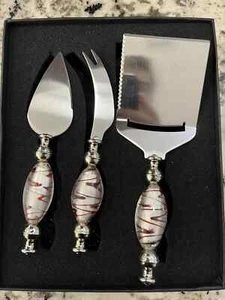 Va Bene Set 3 Pezzi Coltelli Formaggio in Vetro di Murano Servizio Salumi - Foto 1 di 2