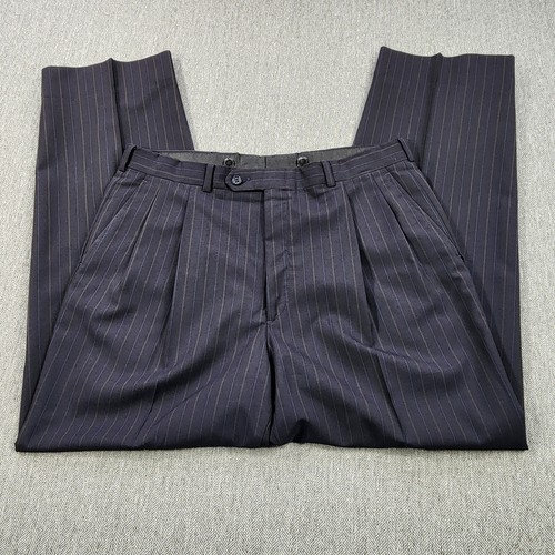 Pantaloni eleganti vintage Burberrys uomo 34X29 5 pin righe marrone scuro nero (vedi foto)