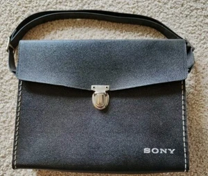 RARE Vintage Sony Hard Case Black Textured Faux Leather Purse Camera Electronics - Picture 1 of 3