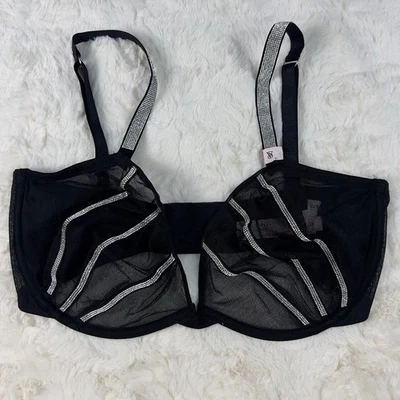 Victoria’s Secret Very Sexy Mesh Shine Strap Demi Bra Black Low Cut 36DDD NWT - Image 1 of 4
