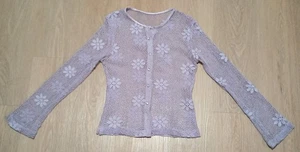 Vtg 60s 70s Lavender Sheer Stretch Mesh Fishnet Hippy Boho Floral Jacket Top XS - Picture 1 of 12
