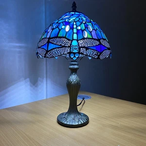 10 Inch Dome Tiffany Blue Style Glass Shade Table Desk Lamp Handcrafted Art UK - Picture 1 of 15