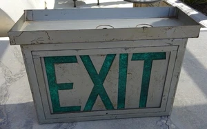 Rare VTG Heavy EXIT Movie Theater Electric Metal & Green Sign - Picture 1 of 3