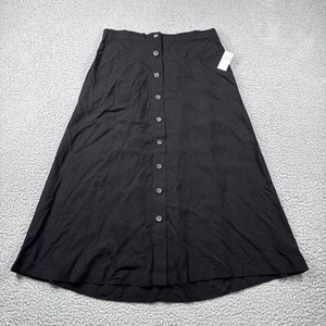 Old Navy Skirt Womens M Black Midi Pull On Faux Button Front Rayon Casual NWT - Picture 1 of 10