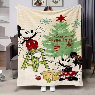 Mickey & Minnie Decor Christmas Tree Season's Greetings Xmas Holiday Blanket - Image 1 of 4