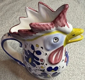 FIMA DERUTA HANDPAINTED POTTERY ROOSTER PITCHER/JUG 10 Inch Height Italy - Picture 1 of 5