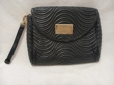 Versace Clutch Wristlet Parfums Bag Small Black Quilted Party Chic Art Deco Vntg - Image 1 of 4