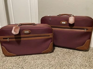 2 Vintage Jaguar Rolling Suitcase / Luggage - RED Nylon & Tan Leather 25” & 22” - Picture 1 of 19
