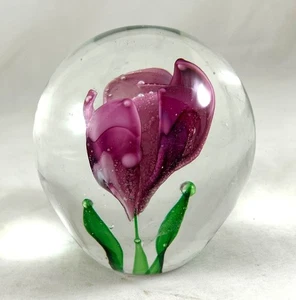 Dynasty Gallery Heirloom Collectibles Pink Floral Art Glass Paperweight Large 4" - Picture 1 of 6