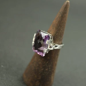 Vintage Sterling Silver Purple Amethyst Heavy Statement Ring 925 Size O 1/2 8g - Picture 1 of 8