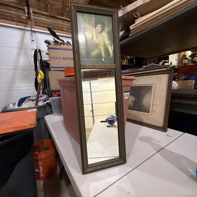 Vintage 1970S Wall Mirror With Artwork Print Framed - Image 1 of 4