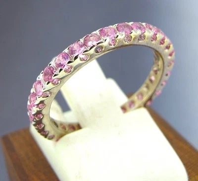 .90 ctw Pink Sapphire Round Cut 14k White Gold Full Eternity Band Size 6 - Image 1 of 4