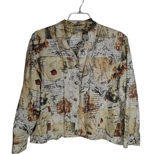 Womens Top Jacket Button Size 3 Linen Blend Long Sleeve Travel France Chicos - Picture 1 of 7