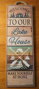 Letrero Welcome To Our Lake House cabaña de pesca albergue canoa bote remos decoración del hogar - Imagen 1 de 6