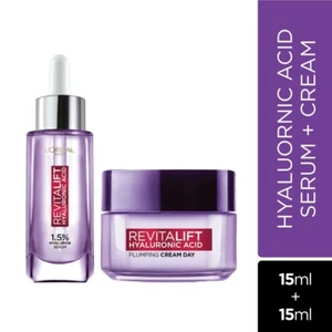 L'Oreal Paris Combo Acid Serum, 15ml + Hyaluronic Acid Plumping Day Cream, 15ml - Picture 1 of 6