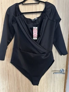 Brandneu mit Etikett UK 20 Boohoo Schwarz Body Partykleidung mit Vollstretch - Bild 1 von 8
