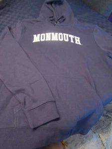 NWT MONMOUTH UNIVERSITY HAWKS MENS HOODED SWEATSHIRT  BLUE LG LARGE - Picture 1 of 2
