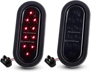 Pack of 2 6 Inch 10 LED Smoked Lens Oval Flush Mount Red Stop Turn Signal Brake - Picture 1 of 12