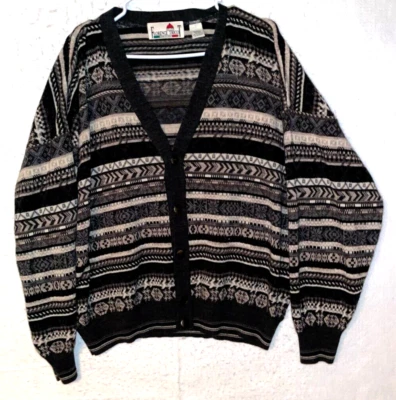 Florence Tricot 意大利制造羊毛混纺针织开衫毛衣男式 L 灰色米色 — 第 1/4 张图片