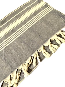 Türkisches Handtuch blau gestreift 37 x 60 Zoll mit Fransen 100 % Baumwolle Strand Bad saugfähig - Bild 1 von 4