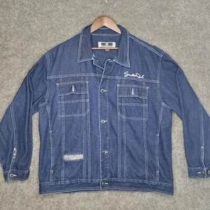 Vintage Y2K South Pole Button Up Bling Embroidered Dark Wash Denim Jacket XL - Picture 1 of 12