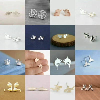 Earrings Cute Ear Fashion Women's Girl 925 Silver Stud Jewelry Gifts - Image 1 of 4