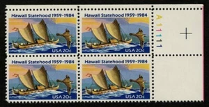 US 1984 #2080 Hawaii Statehood (25 Years) 20c Plate Block of 4 xMint NH MNH - Picture 1 of 2