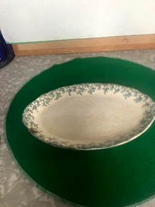 MELLOR OVAL PLATTER PLATE ENGLAND ANTIQUE # 318 WITH MFG. LOGO IN BLUE WITH BLUE - Picture 1 of 11