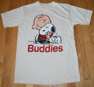 VTG Snoopy Charlie Brown Buddies Hug T Shirt Off White Single Stitch Made USA M - Picture 1 of 24