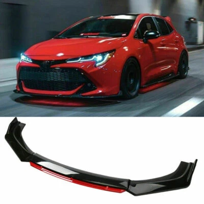 For Toyota Corolla Hatchback Front Bumper Lip Splitter Spoiler Gloss Black+ Red - Image 1 of 4