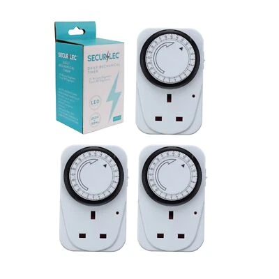3 24 Hour Timer Plugs UK 3 Pin Daily Mechanical Timer 15 Minute Segments Plug - Image 1 of 4