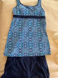 Gonna Lands End Tankini top e fondo blu nero bianco floreale - taglia 14P donna - Foto 1 di 6
