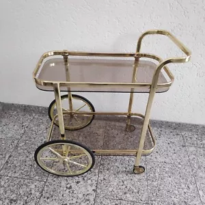 Servierwagen Mid Century Teewagen Vintage Goldfarben Barwagen Rauchglas Retro - Bild 1 von 18