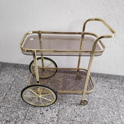 Servierwagen Mid Century Teewagen Vintage Goldfarben Barwagen Rauchglas Retro  - Bild 1 von 4
