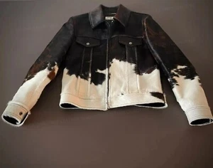Men's Western Style Cowhide Leather jacket Real Hair On Pony Skin Gift For Him - Picture 1 of 10