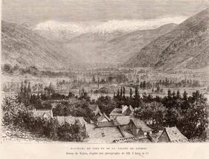GRAVURE 1887 ENGRAVING PANORAMA DE GIER ET VALLEE DE LUCHON - Foto 1 di 1