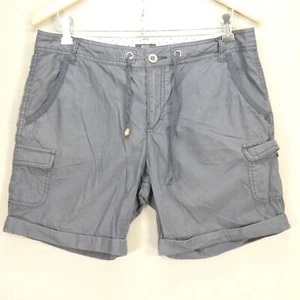 Cargo Shorts Bermuda Navy Blue Cotton Casual Side Pockets Reverse Hem Size UK 12 - Picture 1 of 9