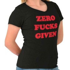 Zero F***s Given Funny Mature Dont Care Gift Womens Juniors Petite V-Neck Tee